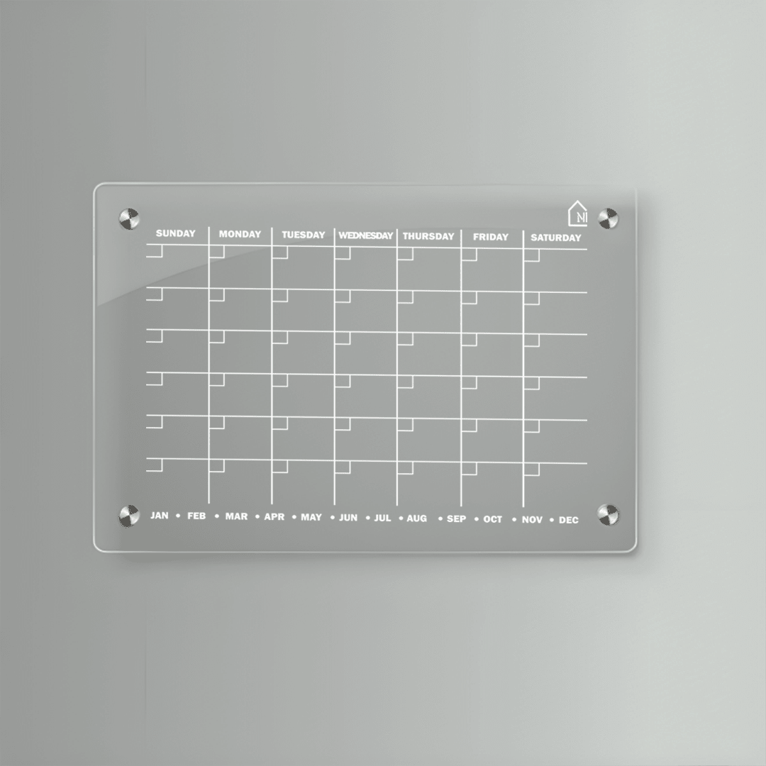 Acrylic Perpetual Wall Calendar – Reusable Dry Erase Monthly Planner Board with Monthly Tabs | Modern Home & Office Wall Organizer - Memories InsitePREPETUAL MONTHLY PLANNER II